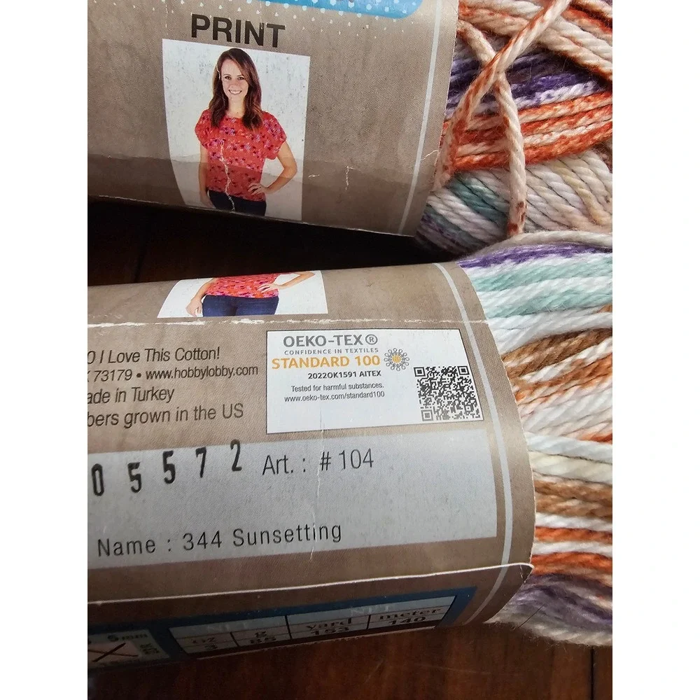 Hobby Lobby I Love This Cotton Print Yarn 2 Skeins Variegated Purple Orange Teal
